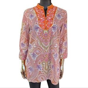 🌹 Robert Graham Tunic Paisley Asian Inspired Floral High V Neck